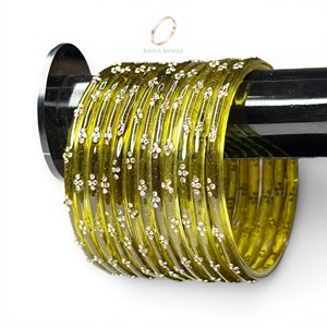 Fashion Indian Kashmiri Jewelry Luxe Olive Shimmer Raindrop Glass <b>Bangles</b> Diamond Gold Plated Stone for Women Wholesale Price - Product Image 1