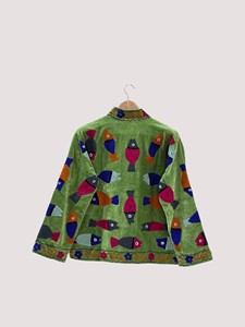 Chaqueta de Terciopelo Bordada a Mano con Cuello Mandarín, Manga Larga, Talla Grande para Mujer, Diseño Floral Otoñal, Cierre de Cremallera - Product Image 2