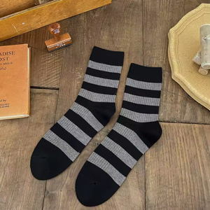 <b>Men's</b> Striped Crew Socks Thick Knitted Cotton Spandex Winter <b>Thermal</b> Socks Daily Wear Regular Style - Product Image 2