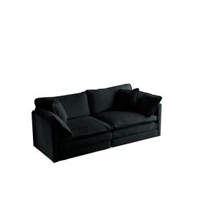 Set di Divani Moderni 2+3 Posti con Seduta Profonda in Ciniglia Nera per Soggiorno, Elegante Set di 2 Divani - Product Image 5