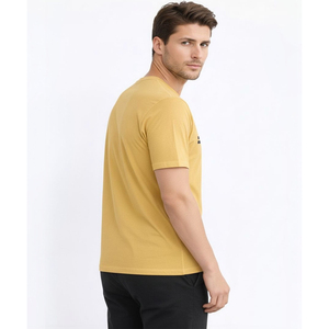 เสื้อยืดคอกลมแขนยาวทรงโอเวอร์ไซส์ผ้าฝ้ายถัก 100% สีเหลือง พิมพ์โลโก้ตามสั่งสำหรับผู้ชาย สไตล์สตรีทแวร์พรีเมียมลำลอง - Product Image 2