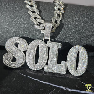 Personalized " 82 " <b>Number</b> Pendant Necklace With Iced Cuban Link Chain Sparkling Moissanite Hip Hop Jewelry - Product Image 2