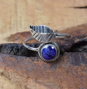 Wholesale Blue Sapphire 925 Sterling Silver Feather Leaf Gemstone <b>Ring</b> <b>Adjustable</b> Handmade Minimalist September Birthstone <b>Ring</b> - Product Image 5