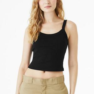 Women's Black Knitted Scoop Neck <b>Crop</b> Tank <b>Top</b> Minimalist Solid Color Short Length - Product Image 4