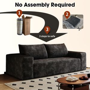 Set Divano in Tessuto Corduroy a 3 Pezzi da 180 cm, con Divanetto e Divano Lungo, Seduta Profonda, per Soggiorno, Camera da Letto, Sala Conferenze, 1 Pezzo, Nessun Montaggio Richiesto - Product Image 2