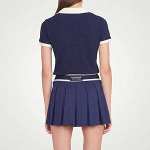Pickleball Women's V-Neck Polo Collar Knitted Polyester/Cotton Sport <b>Set</b> Short Sleeve Polo Pleated Knee Skirt Solid Breathable - Product Image 2