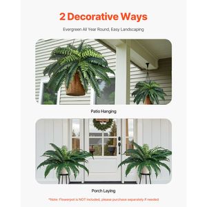 2 Pezzi Grandi Felci Artificiali Boston da Appendere, 89-99 cm di Diametro, Aspetto Naturale, Decorazione Murale per Interni ed Esterni, Pianta Finta per Decorazione Parete 3 - Product Image 3