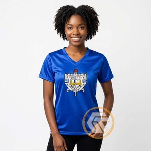 Camiseta de Manga Corta con Cuello en V Azul para Mujer, Sigma Gamma Rho, de Secado Rápido, 100% Algodón Jersey, con Logotipo del Escudo Estampado, para Verano - Product Image 3