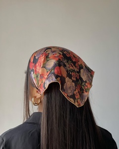 Custom Direct Factory Custom Unisex Black <b>White</b> Geometric Abstract Graphic <b>Bandana</b> Square Satin Headscarf - Product Image 3