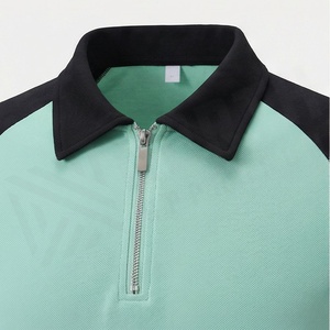 Polo de Manga Corta para Hombre, Diseño Deportivo con Bloques de Color, Tejido de Secado Rápido, Cierre Frontal con Cremallera, Verde Menta y Negro - Product Image 4