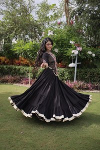 <b>Women</b> Traditional Indian Pakistani <b>Lehenga</b> Choli Embroidered Folklore Dress Ruffle Skirt for Wedding Party - Product Image 6
