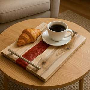 Luxury Resin Art & Solid Acacia Wood Serving Tray with Heavy-Duty Metal Handles for Kitchen, Dining, <b>Coffee</b> <b>Table</b> & Housewarming - Product Image 1