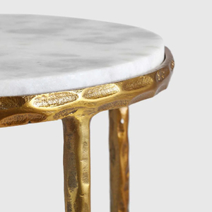 Modern Design Metal Aluminum Casted <b>Round</b> <b>Side</b> <b>Table</b> With Marble Top Set Of 2 - Product Image 4