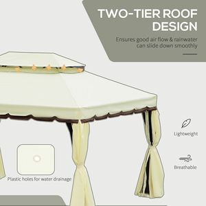 Gazebo da Esterno 10x13 con Telaio in Alluminio Bianco Crema, Tetto Doppio, Zanzariera e Tende - Product Image 4