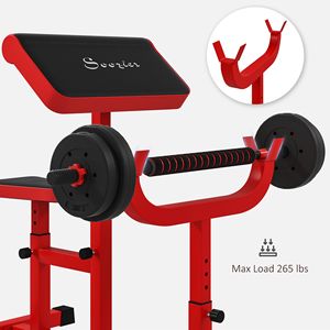Panca Preacher Curl Regolabile 265 LBS per Allenamento Seduto, Stazione Isolata per Bicipiti con Bilanciere e Manubri, Rossa, per Allenamento della Forza - Product Image 6