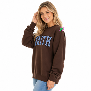 เสื้อสเวตเชิ้ตคอกลมผู้หญิง FAITH ลายตารางหมากรุก แต่งผ้าทวิลล์ คอเต่า ทรงโอเวอร์ไซส์ หลวม สวมใส่สบาย แบบสั่งทำพิเศษ - Product Image 3