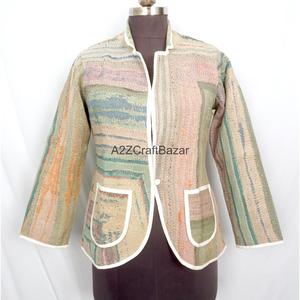Indian Bohemian <b>Kantha</b> Vintage Breathable Eco-Friendly Knitted Cotton Regular Length Ladies Autumn Winter <b>Jacket</b> - Product Image 1