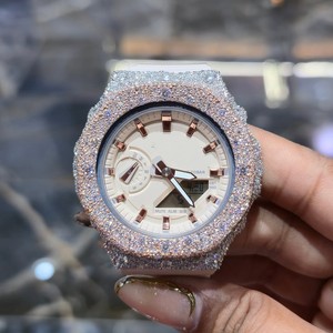 Diamond Aura Frosted Quartz <b>Watch</b> <b>Case</b> Mod Kit Stainless Steel Round 20mm Band Kids Hip Hop Fashion <b>Watch</b> Upgrade - Product Image 6