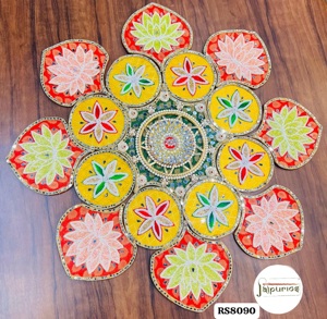 Tapis Rangoli traditionnel fait main Jaipurios en coton biologique réutilisable pour la décoration du sol d'entrée de la maison lors du festival Diwali et des Pooja - Product Image 3