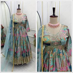 Ensemble de robe indienne pakistanaise ethnique en Georgette imprimée et brodée Fournisseur en gros Costume de fête pour femmes avec Salwar - Product Image 5