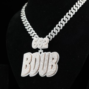 Iced Out Custom Moissanite Letter Bail <b>Pendant</b> Hip hop 925 <b>Silver</b> GRA Certified <b>Pendant</b> Custom <b>Initial</b> Letter Necklace For Men - Product Image 5