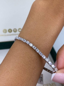Bracelet tennis en moissanite, bracelet luxueux pour femmes, bracelet scintillant avec pierres rondes et baguette, bijoux de mode, cadeau - Product Image 4