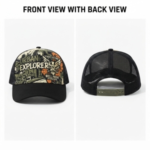 Custom 5-Panel <b>Navy</b> Royal Blue 280 GSM Heavy Canvas Adjustable Trucker <b>Hat</b> 3D Raised Puff Flat Embroidered Logo Cap Four Seasons - Product Image 3