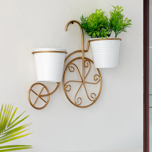 Jardinière murale en métal doré pour vélo avec deux pots de fleurs |   Porte-plantes décoratif au design vintage de vélo pour l'intérieur et l'extérieur - Product Image 4