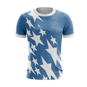 Blue <b>Star</b> Print Men's T-Shirt Short Sleeve O-Neck Casual Breathable Knitted Regular Fit Polyester Jersey Tee - Product Image 1
