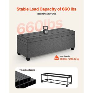 Banc ottoman de rangement capitonné avec cadre métallique rembourré à rabat, sacs latéraux en lin pour le pied de lit, meubles de salon - Product Image 5