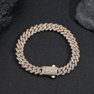Pulsera de Cadena con Eslabones de Moissanita Chapada en Oro para Hombre, Corte Baguette Cónico, Estilo Hiphop, Joyería para Uso Diario o Regalo - Product Image 1