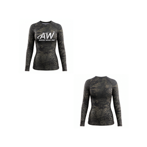 เสื้อ Rash Guard แขนยาวสำหรับผู้หญิง ยี่ห้อ Askar Wear ลายพรางสีดำเทา พิมพ์ลายแบบ Sublimation แห้งเร็ว เหมาะสำหรับออกกำลังกาย - Product Image 4