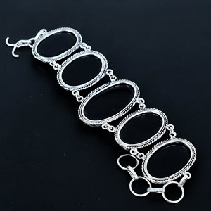 Natural Black onyx Women's <b>Bracelet</b> Natural Cabochon Gemstone 925 Sterling Silver Plating Birthstone Party Jewelry Gift - Product Image 3