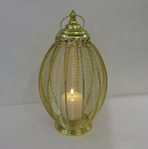 Farol de cobre metálico con forma de globo esférico, jaula de alambre abierto y asa de arco de alambre, decoración de centro de mesa - Product Image 5