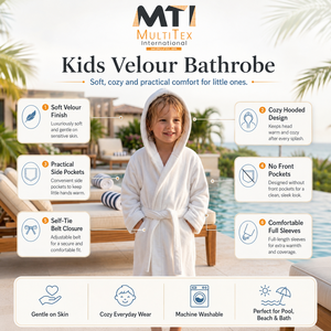 <b>White</b> Kids Cotton Bathrobe Hooded Robe Resort Spa Hospitality Terry Gown Luxury Family Suite Custom Logo Embroidered Bathroom - Product Image 3