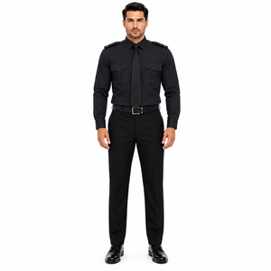 Men's <b>Black</b> Cotton Seamless Fusing Security Uniform Set Long Sleeve Shirt <b>Pants</b> Epaulettes Needle Detection Guard <b>Work</b> Wear All - Product Image 1