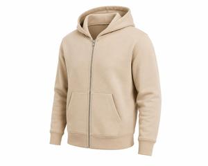 Sweat-shirt à capuche zippé intégral en molleton uni pour homme, coupe classique, manches longues, décontracté, pour l'hiver, 100 % coton tricoté respirant - Product Image 2
