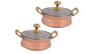 Copper Casserole <b>Pot</b> With Glass <b>Lid</b> Zinc Alloy Handles Round Vintage Design Durable For Gas And Induction Cooker - Product Image 3
