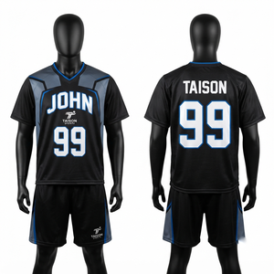 Uniforme de lacrosse en maille polyester premium 260 GSM, vert lime avec empiècements bleus, manches courtes, grande taille, logo personnalisé imprimé numériquement - Product Image 6