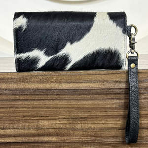 Cartera de Mano de Cuero Vacuno con Diseño a Cuadros Morado y Negro, Estilo Occidental, Hecha a Mano, con Tarjetero y Correa para la Muñeca, Modelo 2025 - Product Image 5