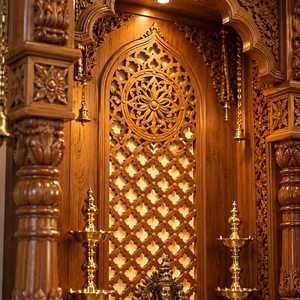 Wooden Pooja <b>Mandir</b> Home Temple 6 Feet Tall 3 Feet Wide Designer Hindu Prayer Unit with Intricate Hand Carved Floral Jaali Work - Product Image 4