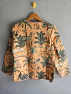 Veste matelassée pour femme, imprimé animal, coton tissé, manches trois quarts, col rond, poche plaquée, style été, cadeau pour elle - Product Image 6