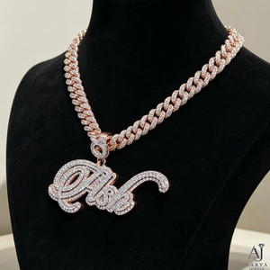 Collier avec pendentif personnalisé en argent sterling 925 plaqué or rose, serti de moissanite, style hip-hop, pour hommes et femmes - Product Image 1