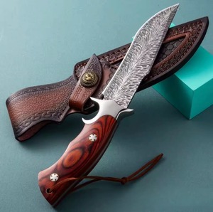 Couteau Bowie artisanal Edge Master en acier Damas, manche en bois avec étui en cuir, 11 pouces, qualité industrielle/DIY - Product Image 4