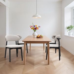 Set di 2 Sedie da Pranzo Imbottite in Cotone-Lino Grigio Senza Braccioli con Gambe in Legno Massello Nero per Cucina e Ristorante - Product Image 2