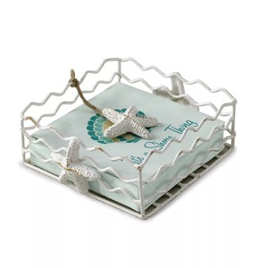 Porte-serviettes carré moderne en métal avec motif feuille de fougère dorée et base marron foncé - Product Image 2