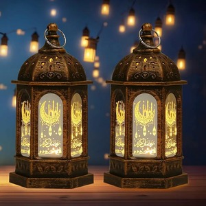 Linterna LED de Ramadán, Eid Mubarak, Lámpara de Mesa Islámica Hecha a Mano, Lámpara Colgante de Madera Vintage, Decoración para el Hogar, Regalo Festivo, Funciona con Batería - Product Image 1