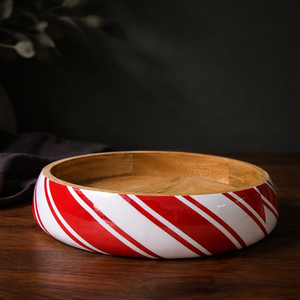 Tazón redondo de madera de mango tallado a mano, ecológico, con impresión personalizada en rojo brillante natural y esmalte, para servir ensalada, dulces, para el hogar y la cocina. - Product Image 6