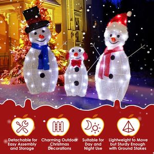 Set di 3 Decorazioni Pupazzo di Neve da 30, 29 e 17 Pollici per Illuminazione Decorativa - Product Image 6