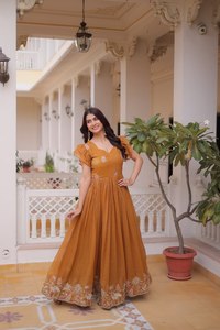 Vestido Anarkali Amarillo Bordado con Dupatta para Mujer, Diseño de Diseñador, Ropa Étnica para Fiestas, Colección India para Bodas y Celebraciones - Product Image 6